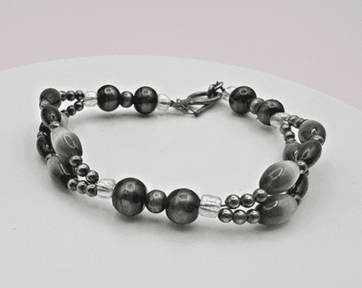 Vintage Y2K Silver Tone Double Strand Beaded Bracelet Boho Minimalist Jewelry - Thumbnail 2