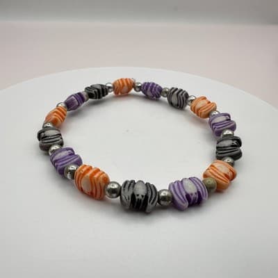 Vintage Y2K Silver Tone Halloween Bat Beaded Bracelet Women's Classic Jewelry - Thumbnail 2