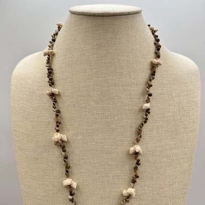 Vintage 90s Natural Real Sea Shell Strand Necklace Boho Women's Classic Jewelry - Thumbnail 4