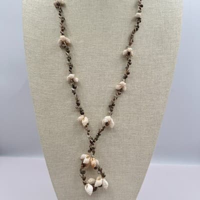 Vintage 90s Natural Real Sea Shell Strand Necklace Boho Women's Classic Jewelry - Thumbnail 3