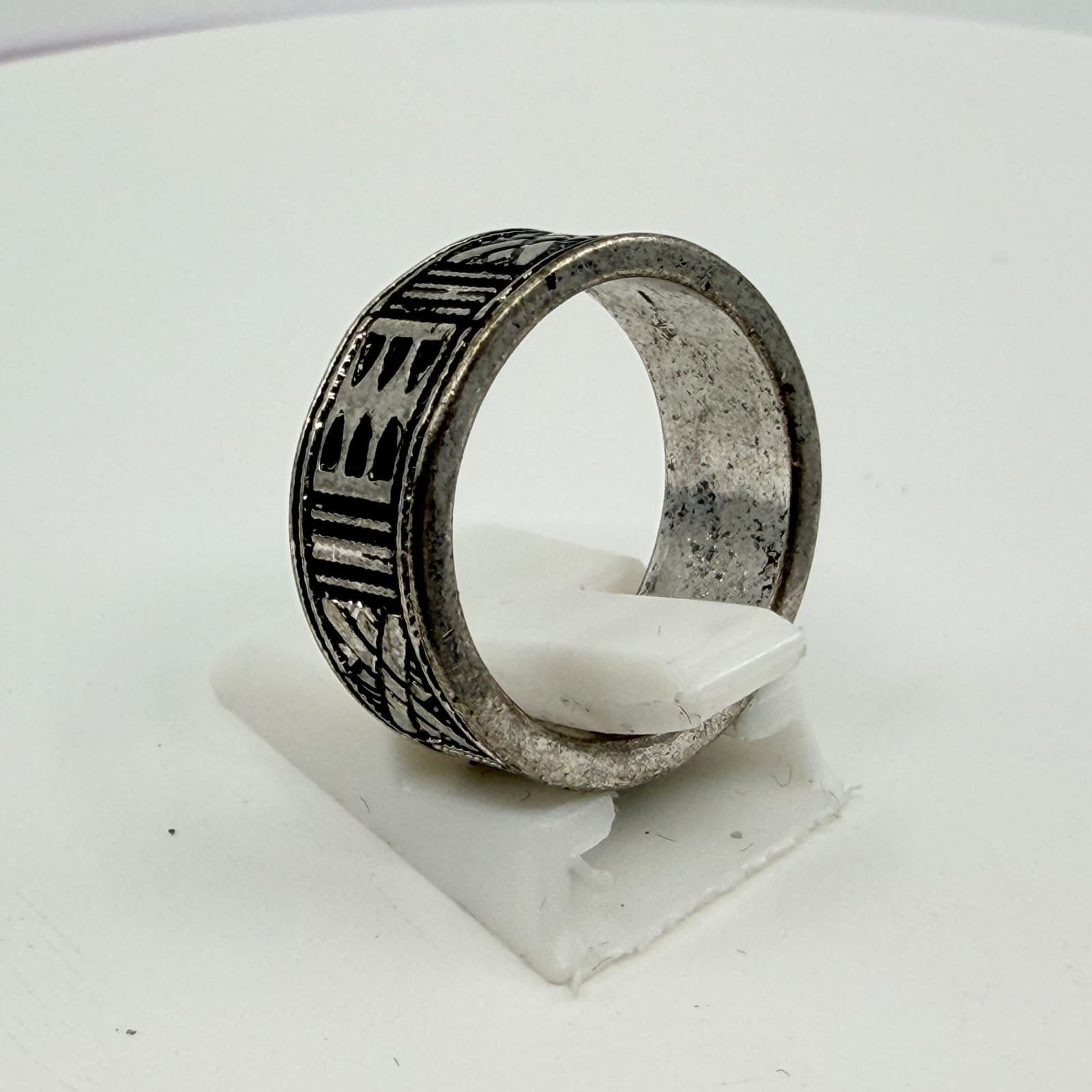 Vintage Southwestern Silver Tone Engraved Geometric Band Cuff Ring Retro Boho - Thumbnail 5