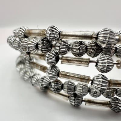 Vintage 90s Silver Tone Beaded Multi-Strand Wire Wrap Bracelet Women's Jewelry - Thumbnail 5