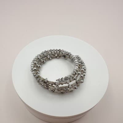 Vintage 90s Silver Tone Beaded Multi-Strand Wire Wrap Bracelet Women's Jewelry - Thumbnail 6