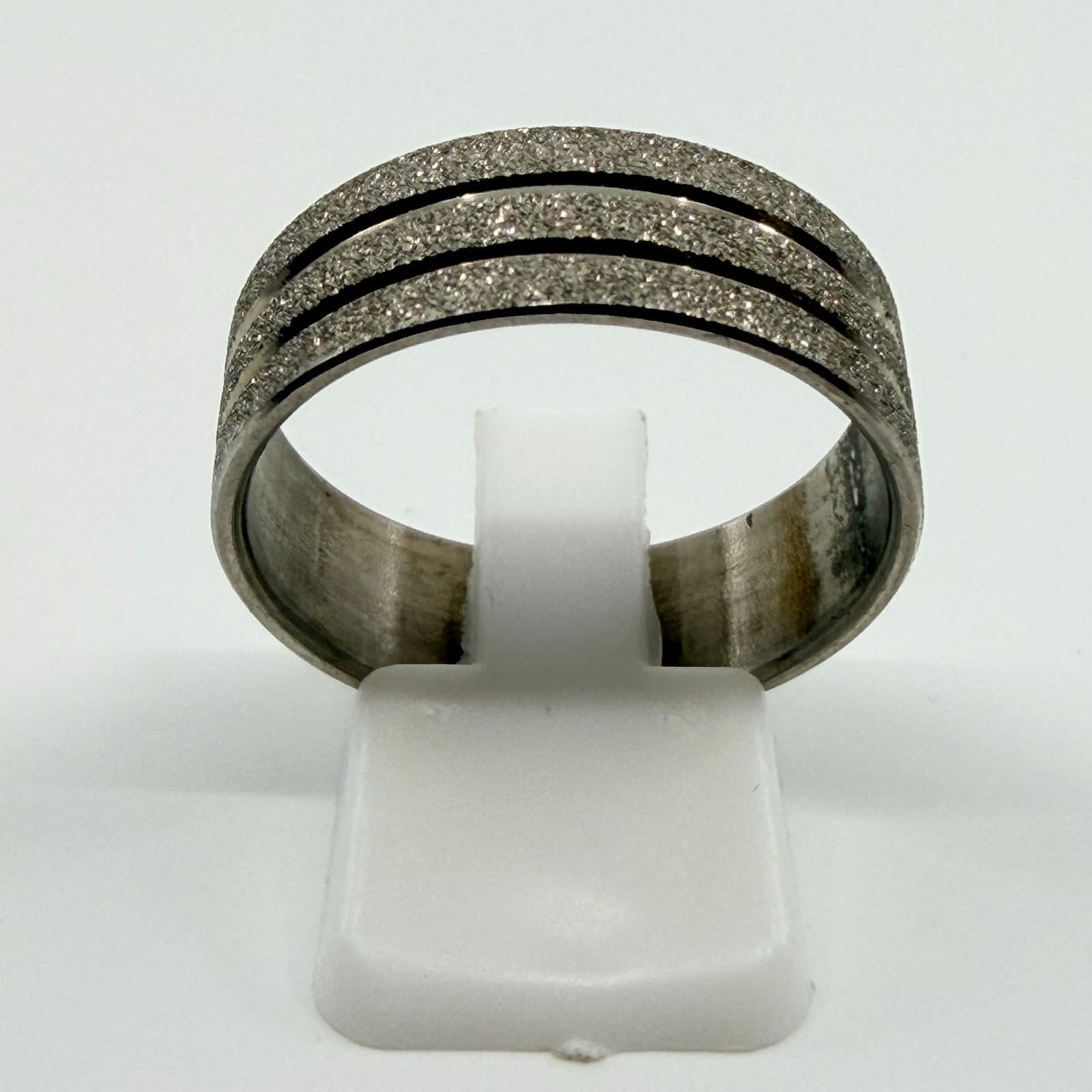 Vintage Y2K Silver Tone Textured Glitter Frosted Dust Band Ring Minimalist Boho - Thumbnail 4