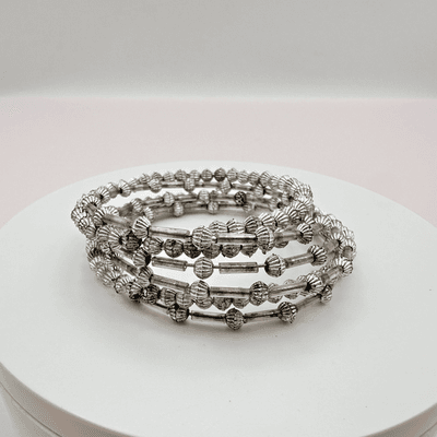 Vintage 90s Silver Tone Beaded Multi-Strand Wire Wrap Bracelet Women's Jewelry - Thumbnail 2