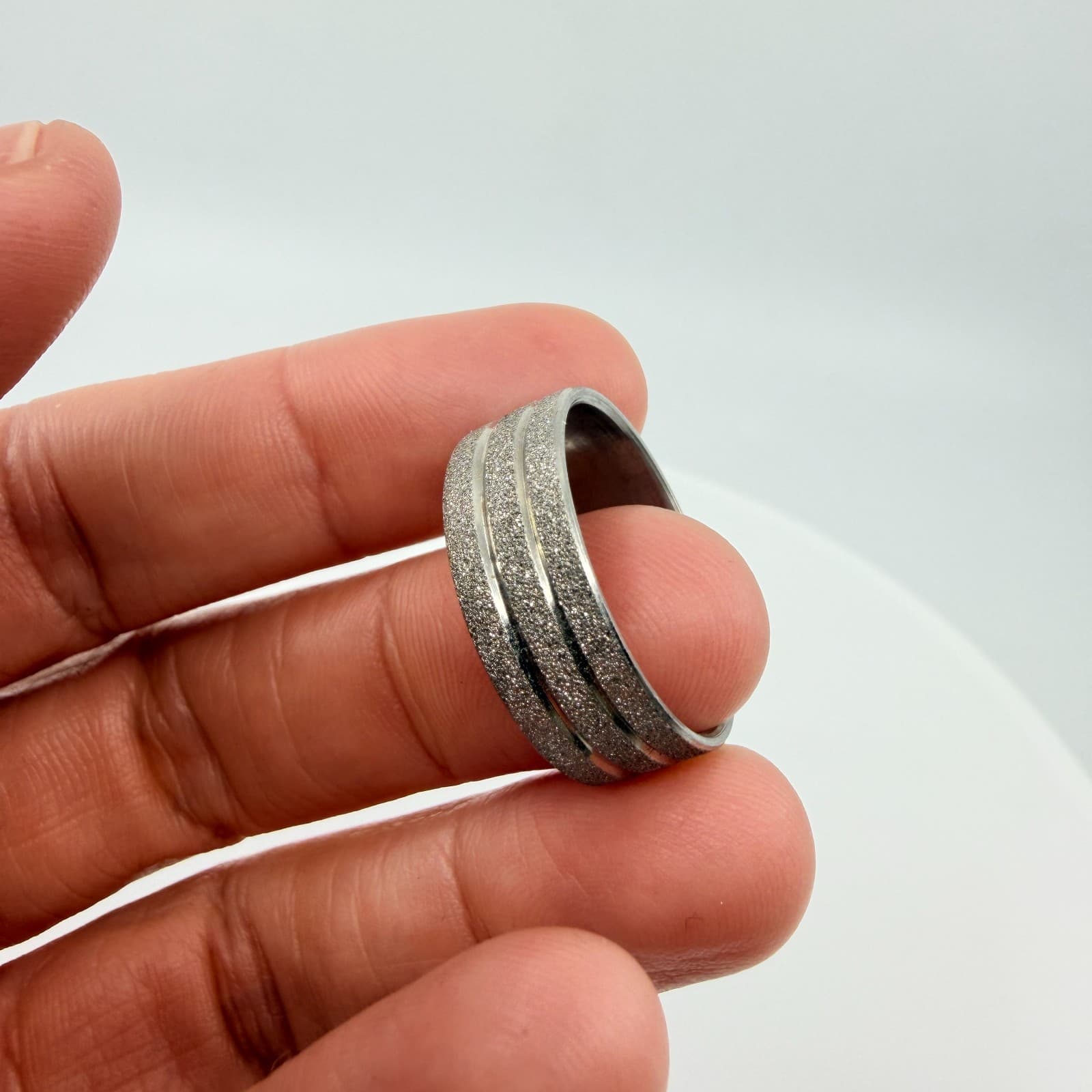 Vintage Y2K Silver Tone Textured Glitter Frosted Dust Band Ring Minimalist Boho - Thumbnail 9