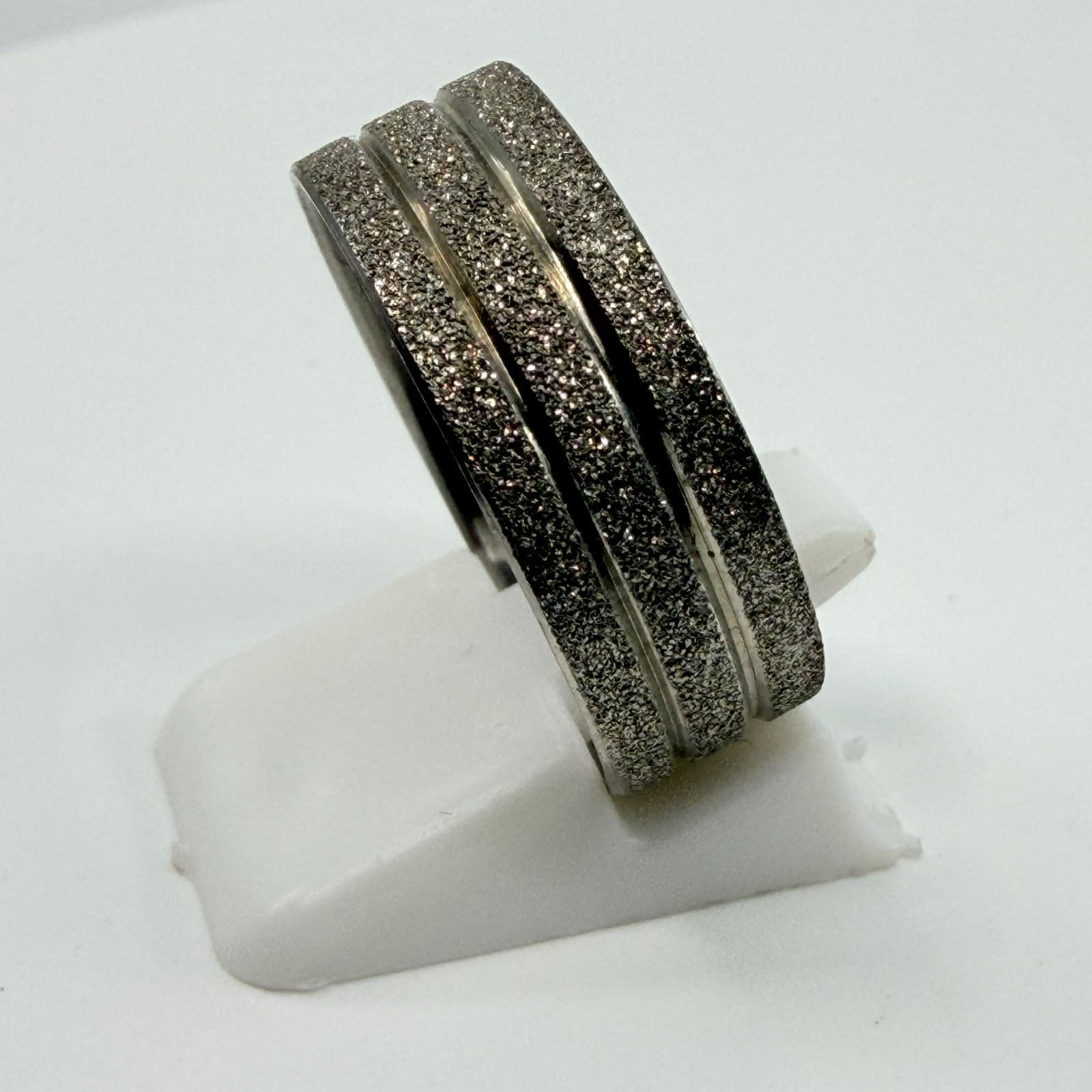 Vintage Y2K Silver Tone Textured Glitter Frosted Dust Band Ring Minimalist Boho - Thumbnail 7