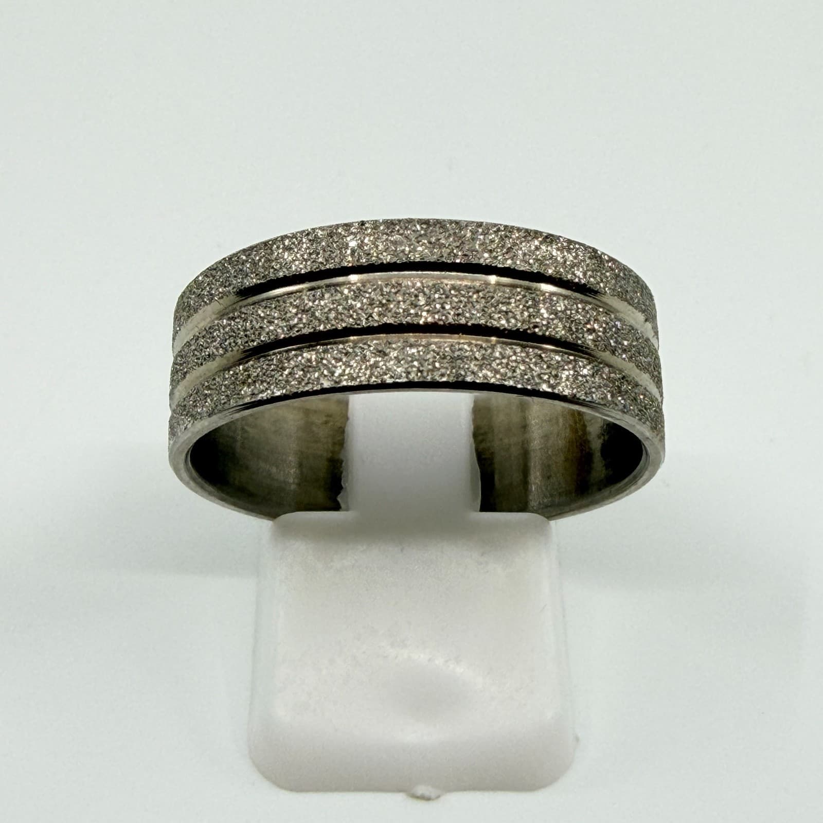 Vintage Y2K Silver Tone Textured Glitter Frosted Dust Band Ring Minimalist Boho - Thumbnail 3