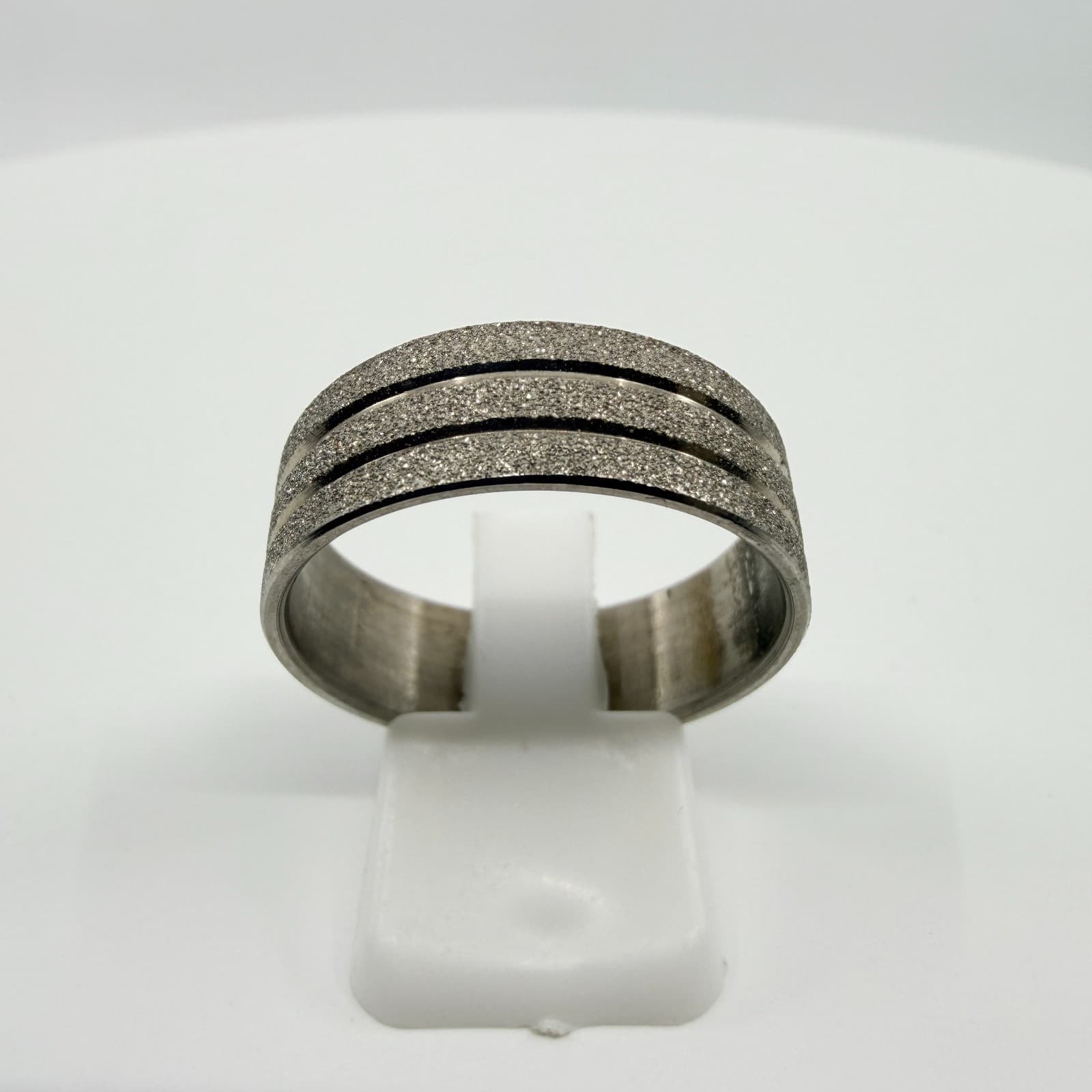 Vintage Y2K Silver Tone Textured Glitter Frosted Dust Band Ring Minimalist Boho - Thumbnail 2