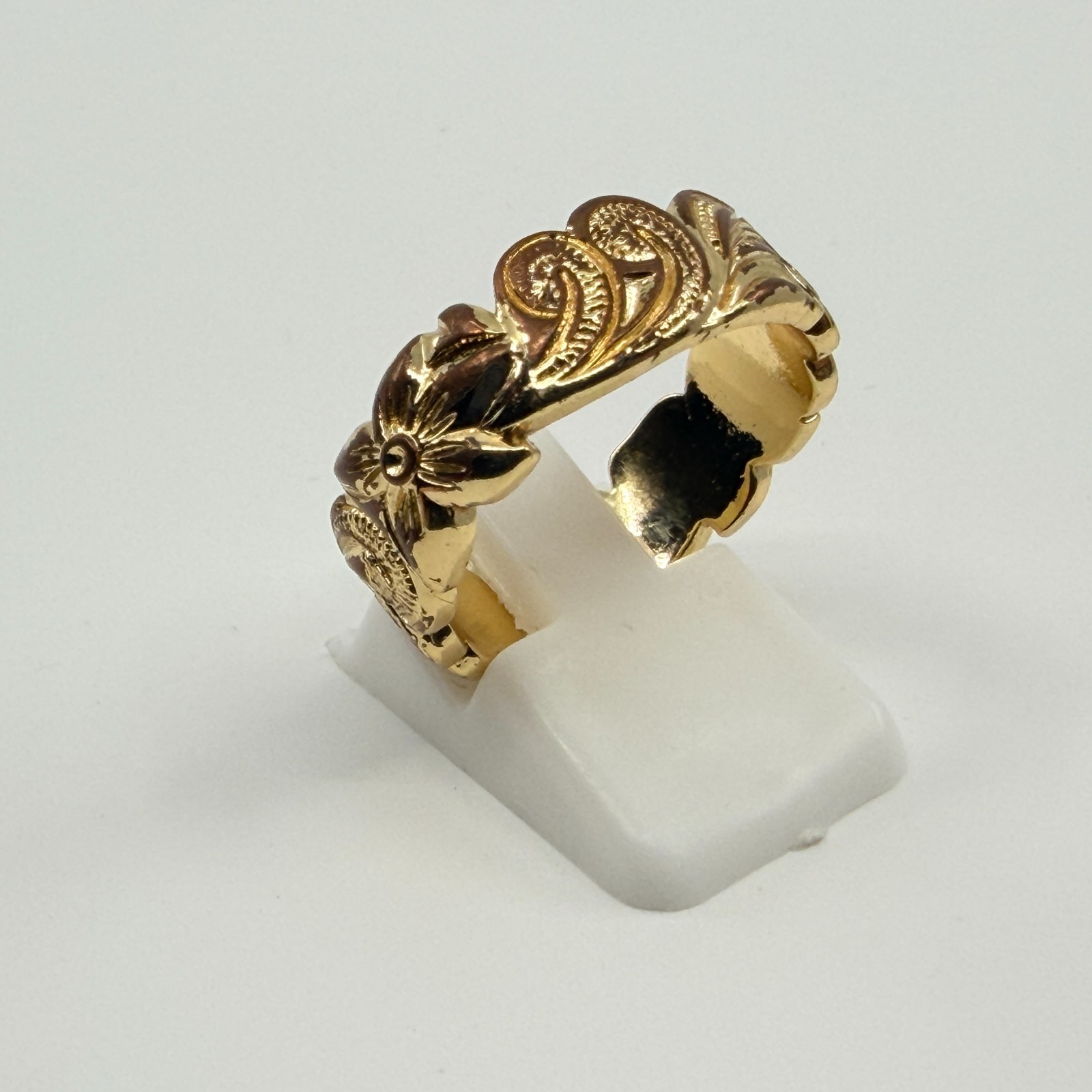 Vintage Gold Tone Etched Paisley Swirl Band Statement Ring Retro Size 9 Classic - Thumbnail 6