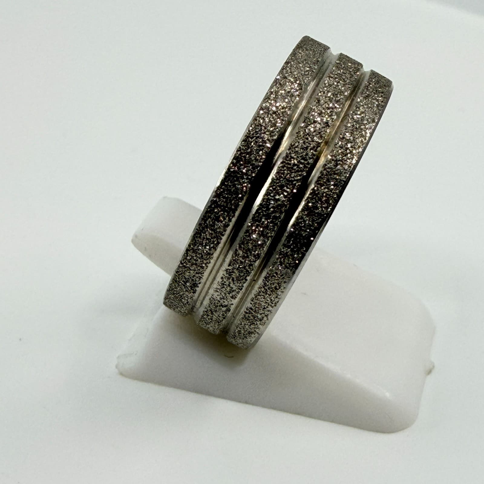 Vintage Y2K Silver Tone Textured Glitter Frosted Dust Band Ring Minimalist Boho - Thumbnail 6