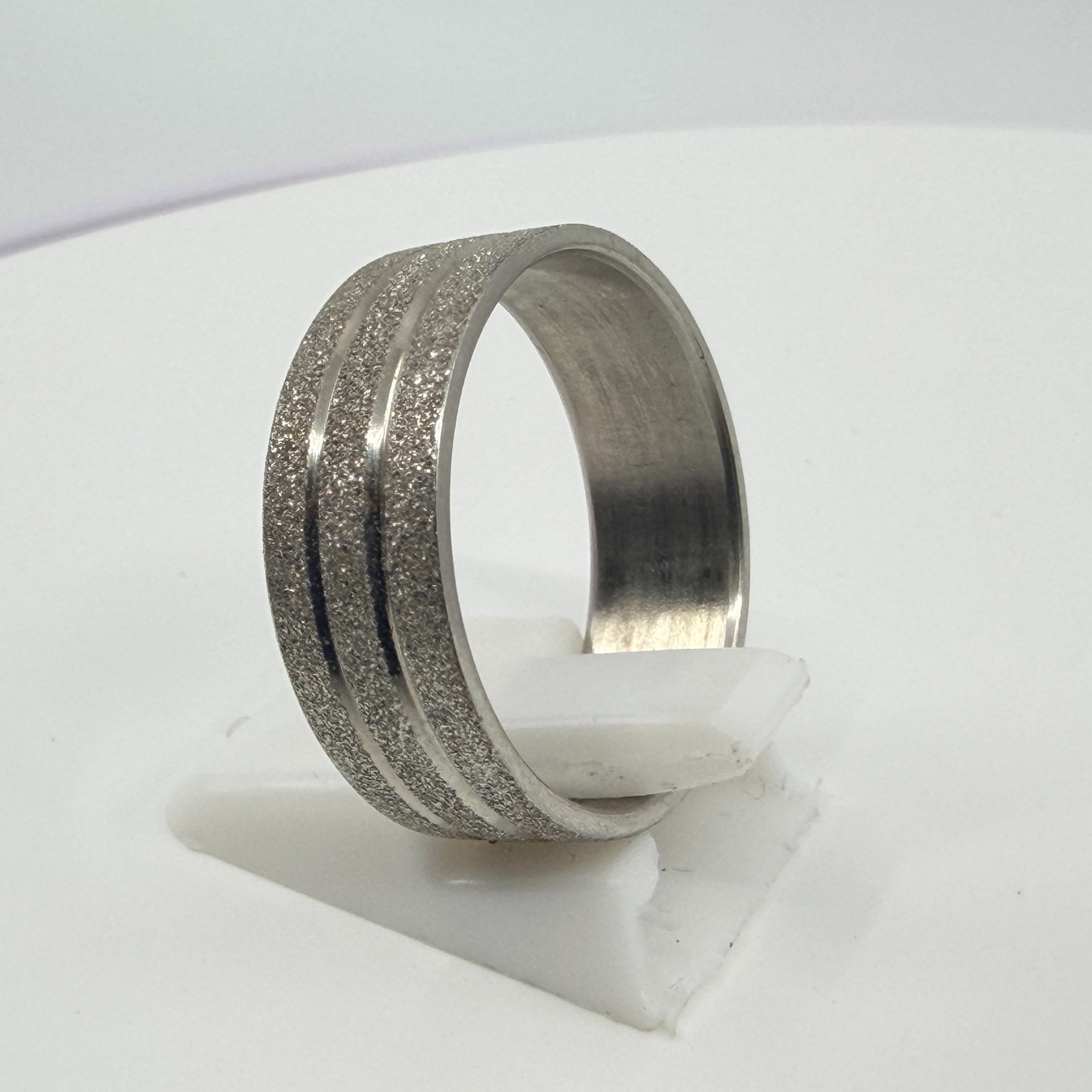 Vintage Y2K Silver Tone Textured Glitter Frosted Dust Band Ring Minimalist Boho - Thumbnail 8