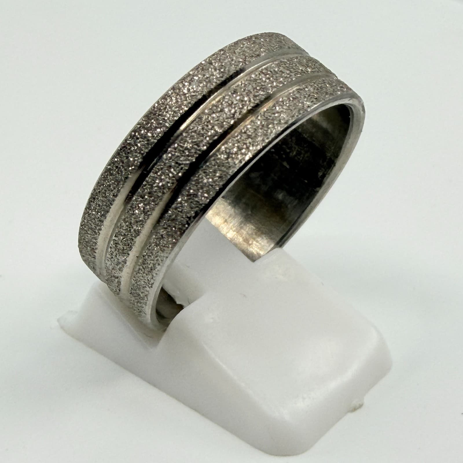 Vintage Y2K Silver Tone Textured Glitter Frosted Dust Band Ring Minimalist Boho - Thumbnail 5