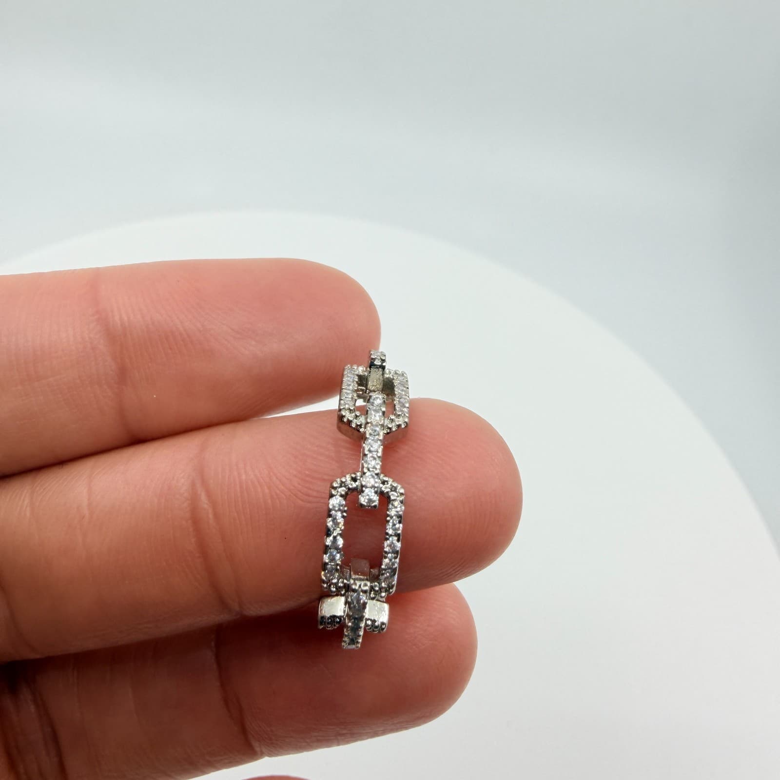Vintage Modern Y2K Silver Tone Rhinestone Curb Chain Link Eternity Band Ring 90s - Thumbnail 6