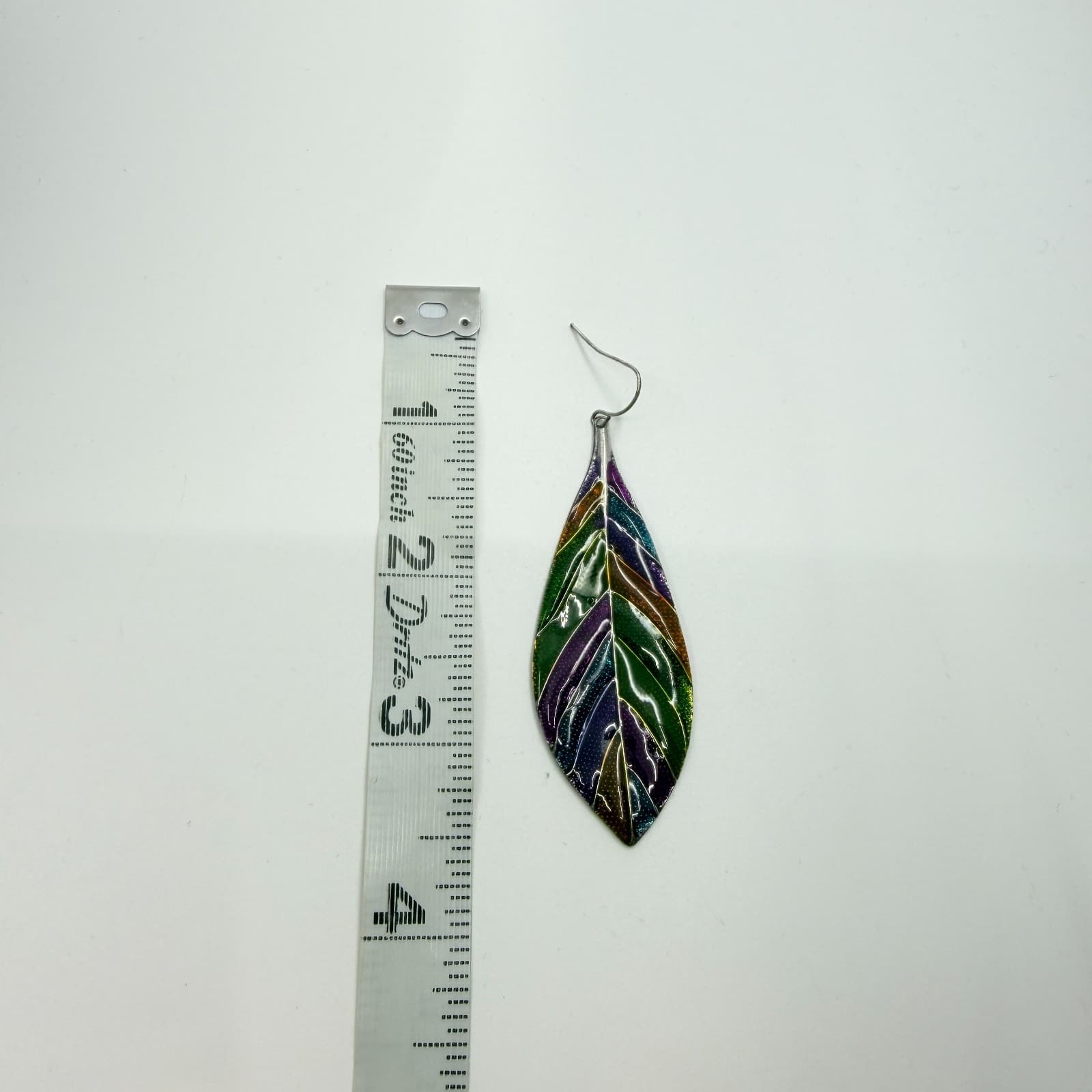 Vintage Rainbow Enamel Leaf Dangle Earrings Silver Tone Boho Multicolor Drop - Thumbnail 9