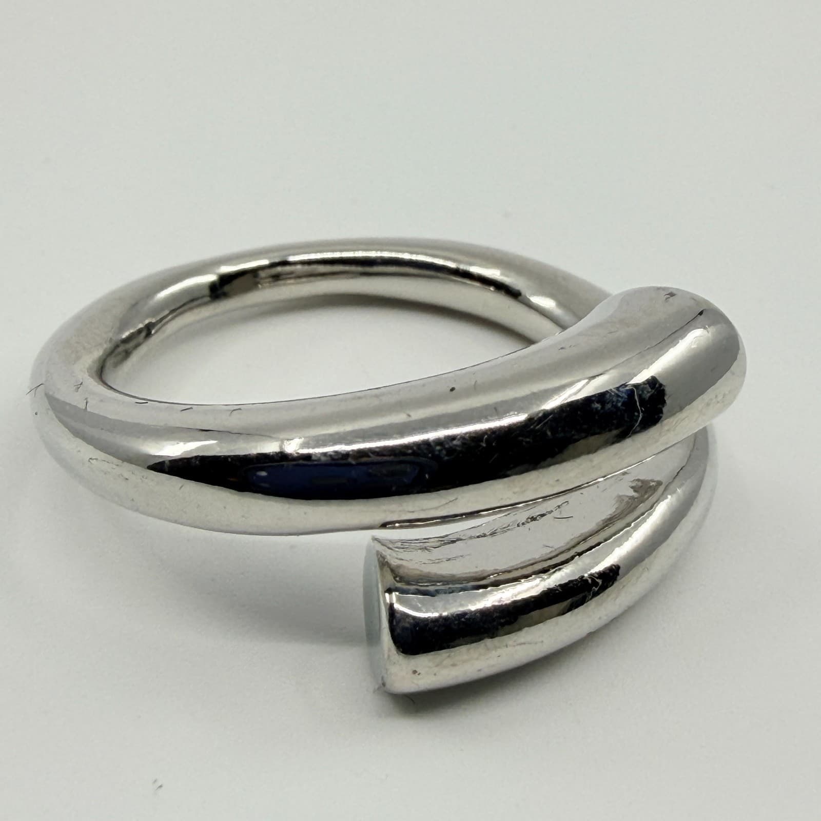 Vintage Silver Tone Chunky Bypass Wrap Statement Ring Minimalist Tubular Band