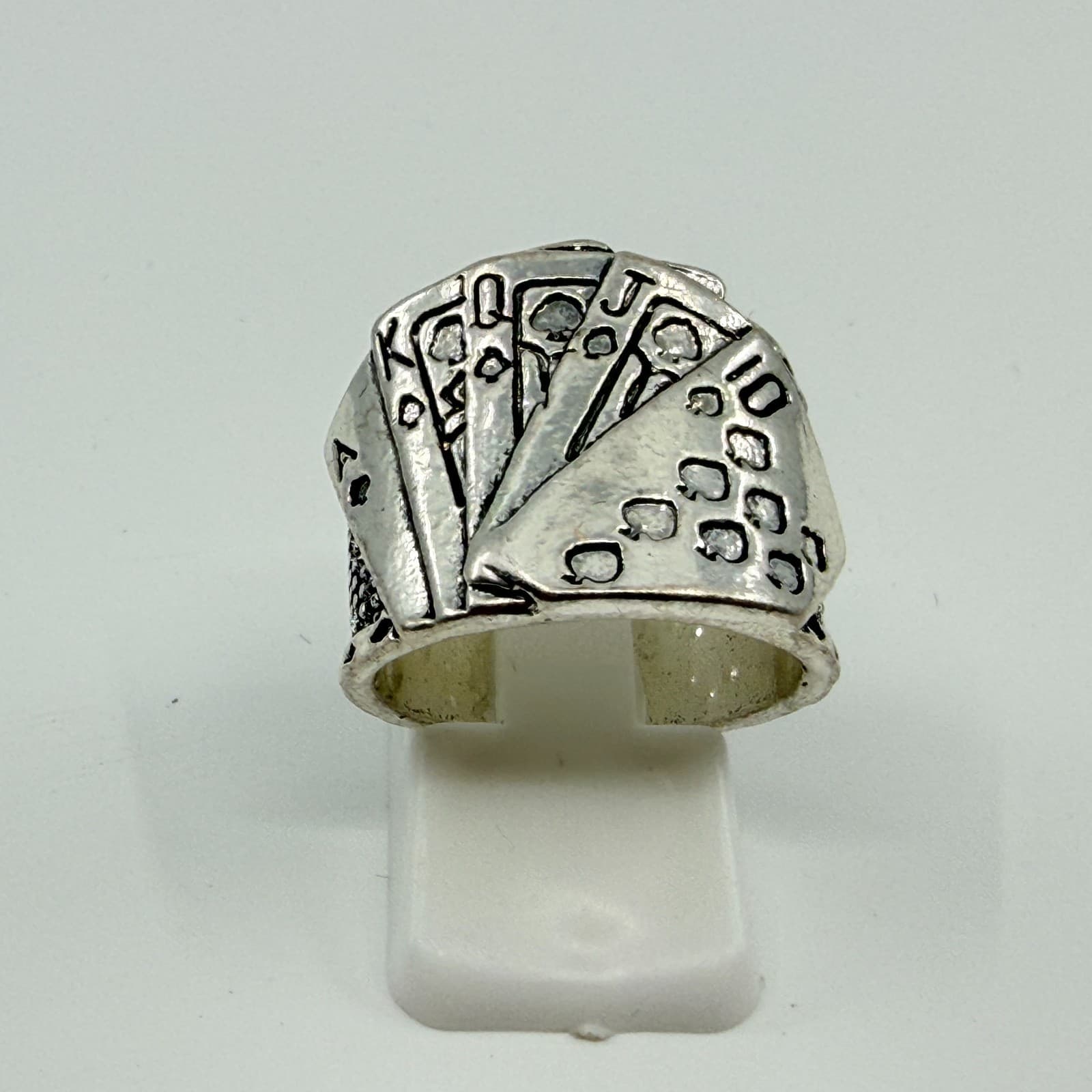 Vintage Silver Tone Royal Flush Playing Cards Poker Statement Band Ring Classic - Thumbnail 6