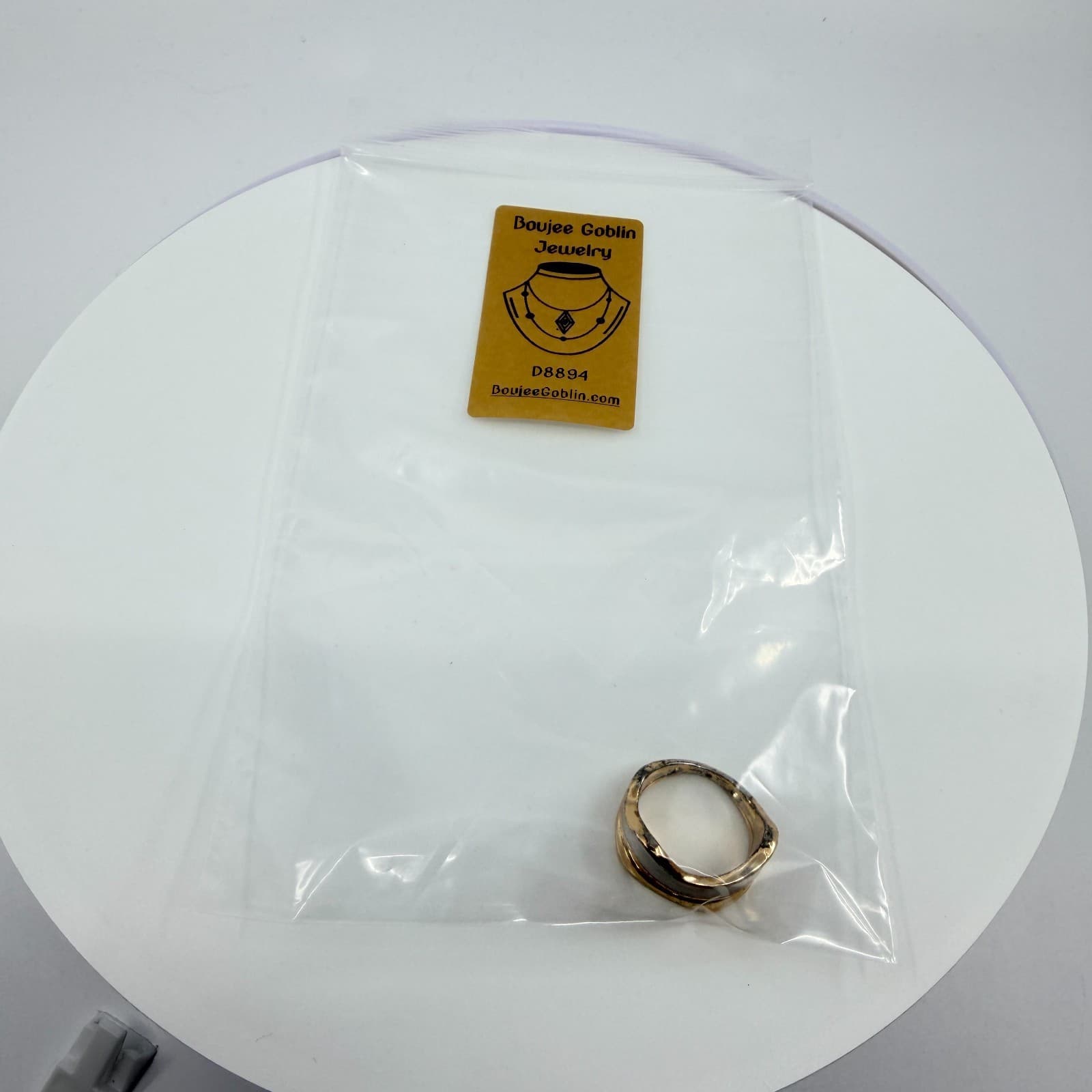 Vintage Y2K Gold Tone Chunky Wave Ring Cream White Shimmer Enamel Stacked Style - Thumbnail 9