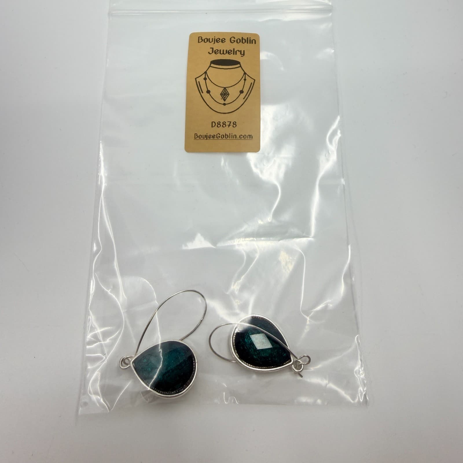 Vintage Silver Tone Faceted Teal Green Glass Teardrop Drop Earrings Classic - Thumbnail 9
