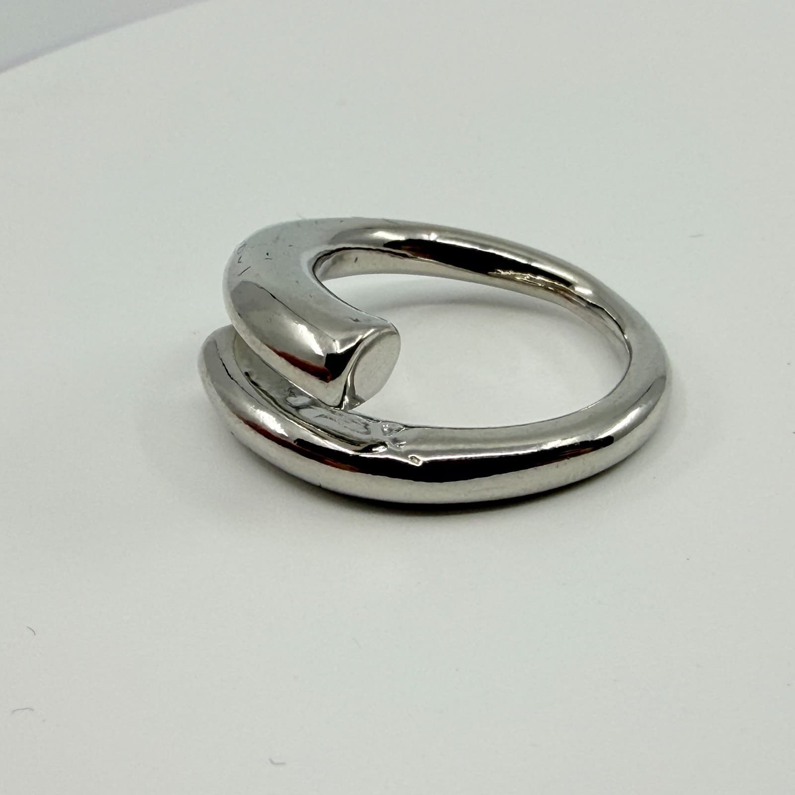 Vintage Silver Tone Chunky Bypass Wrap Statement Ring Minimalist Tubular Band - Thumbnail 6