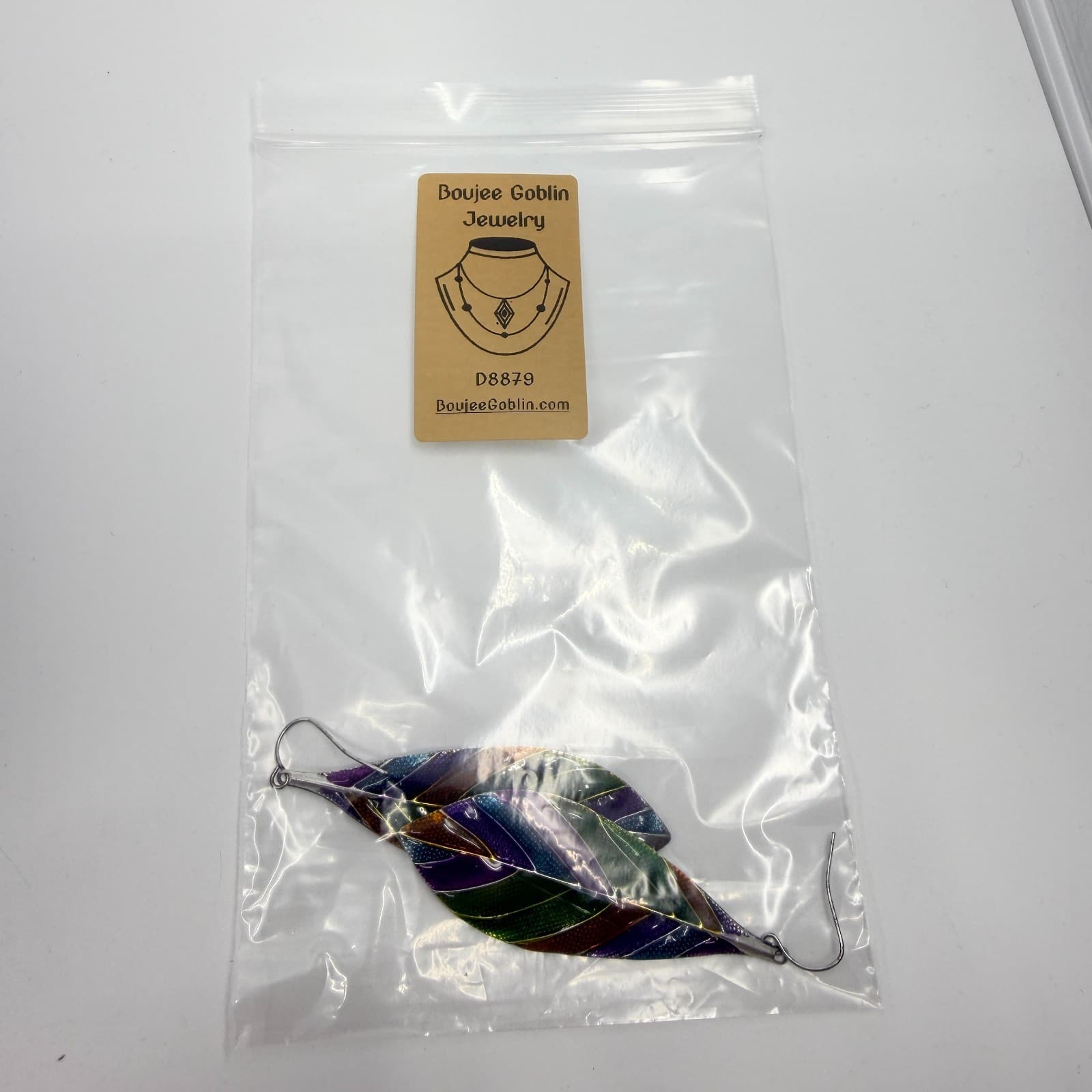 Vintage Rainbow Enamel Leaf Dangle Earrings Silver Tone Boho Multicolor Drop - Thumbnail 10
