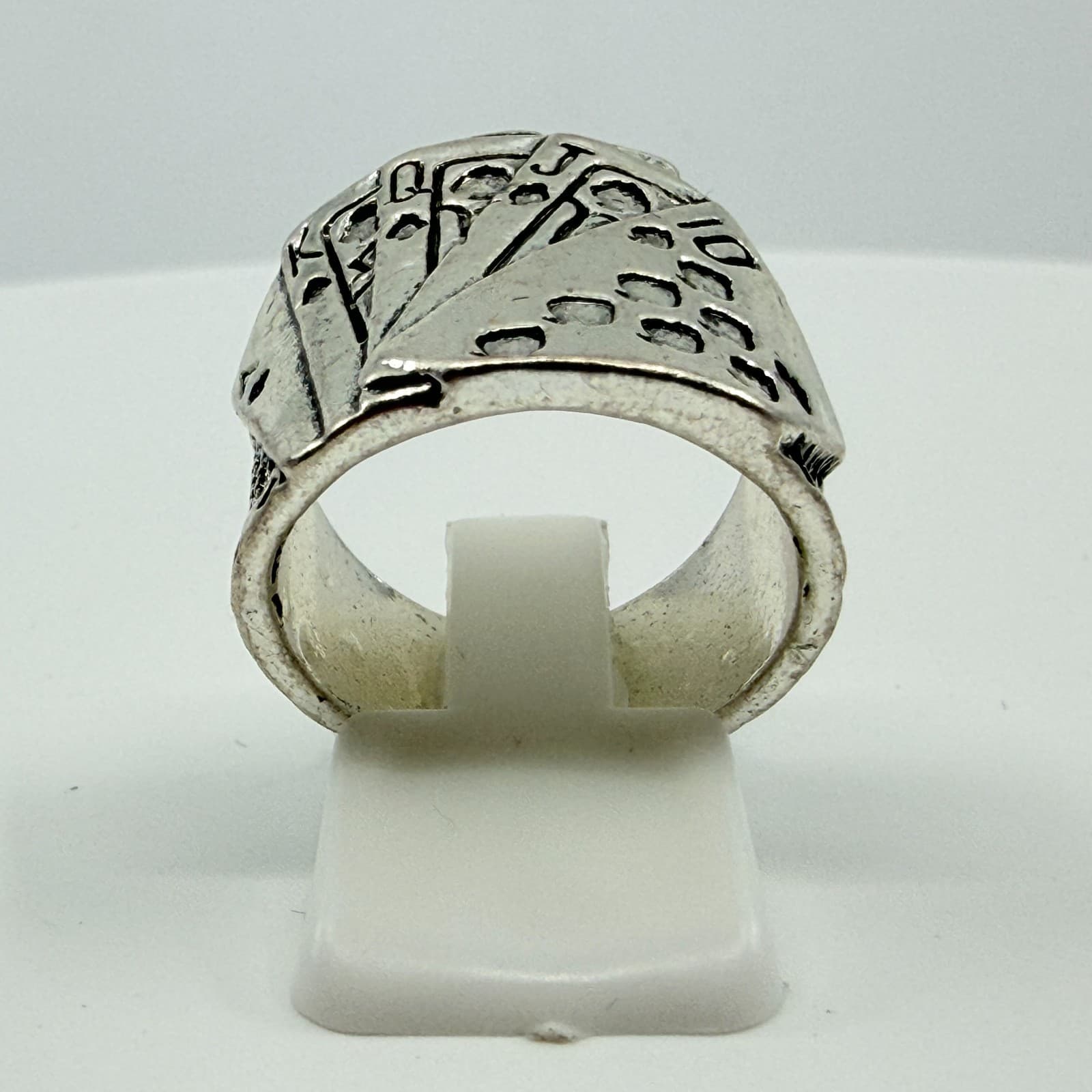 Vintage Silver Tone Royal Flush Playing Cards Poker Statement Band Ring Classic - Thumbnail 5