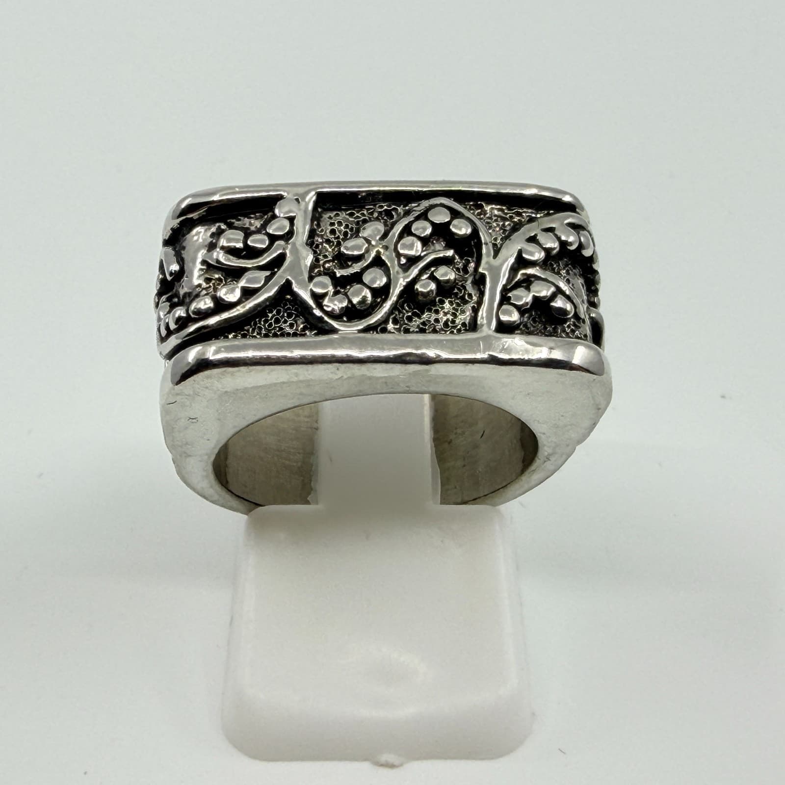Vintage Silver Tone Ornate Scroll Filigree Wide Signet Band Ring Retro Statement - Thumbnail 7