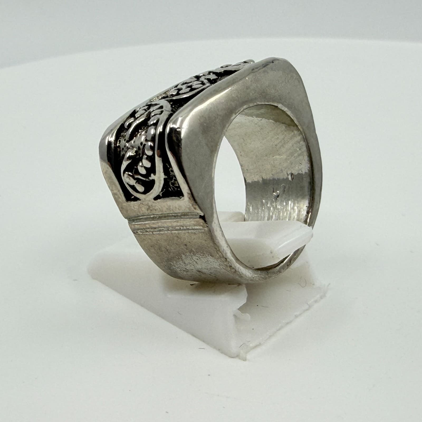 Vintage Silver Tone Ornate Scroll Filigree Wide Signet Band Ring Retro Statement - Thumbnail 5