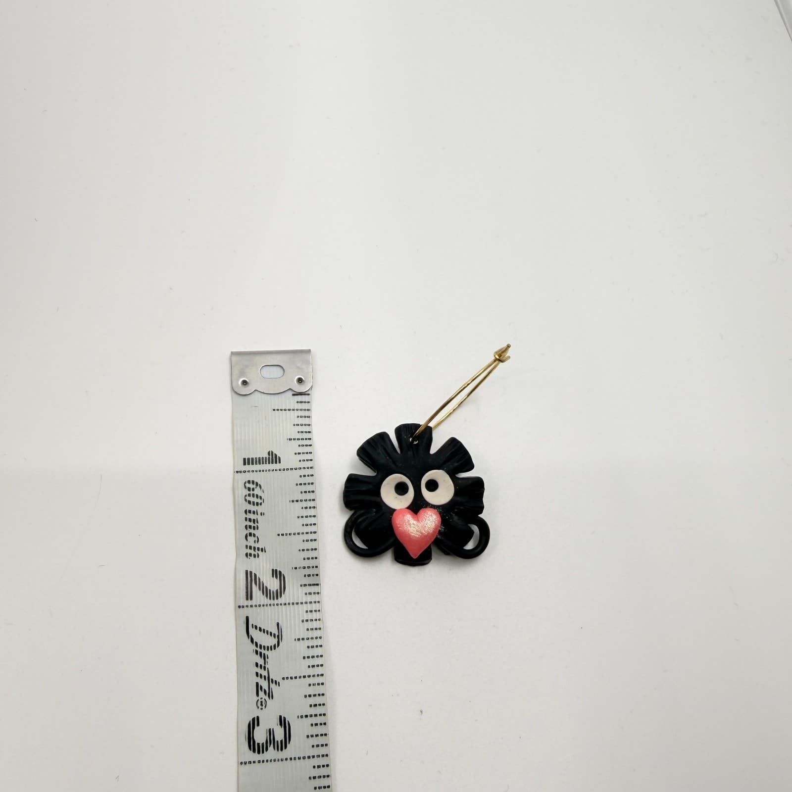 VTG Y2K Cute Black Monster Heart Hoop Earrings Quirky Kawaii Clay Drop Dangle - Thumbnail 9