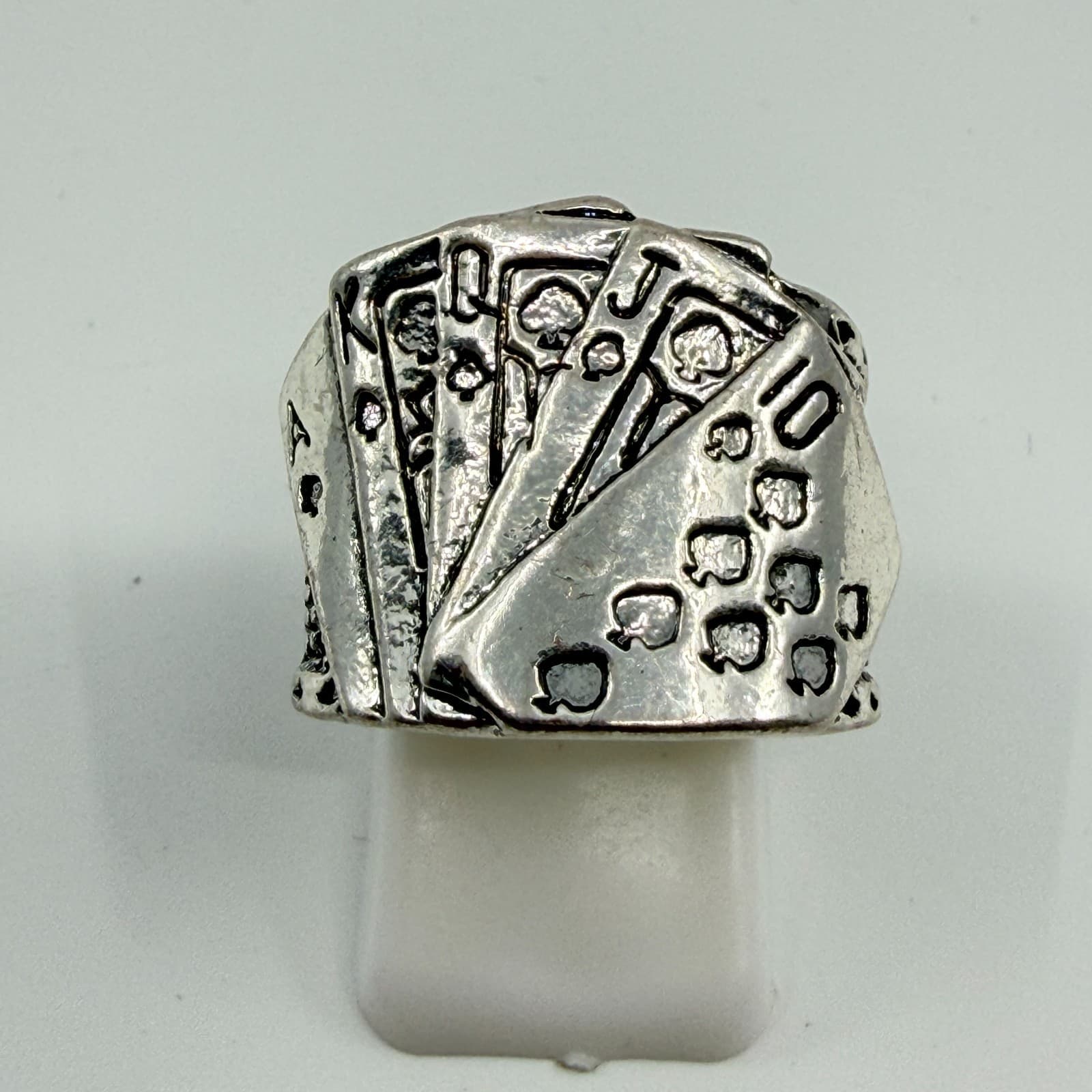 Vintage Silver Tone Royal Flush Playing Cards Poker Statement Band Ring Classic - Thumbnail 2