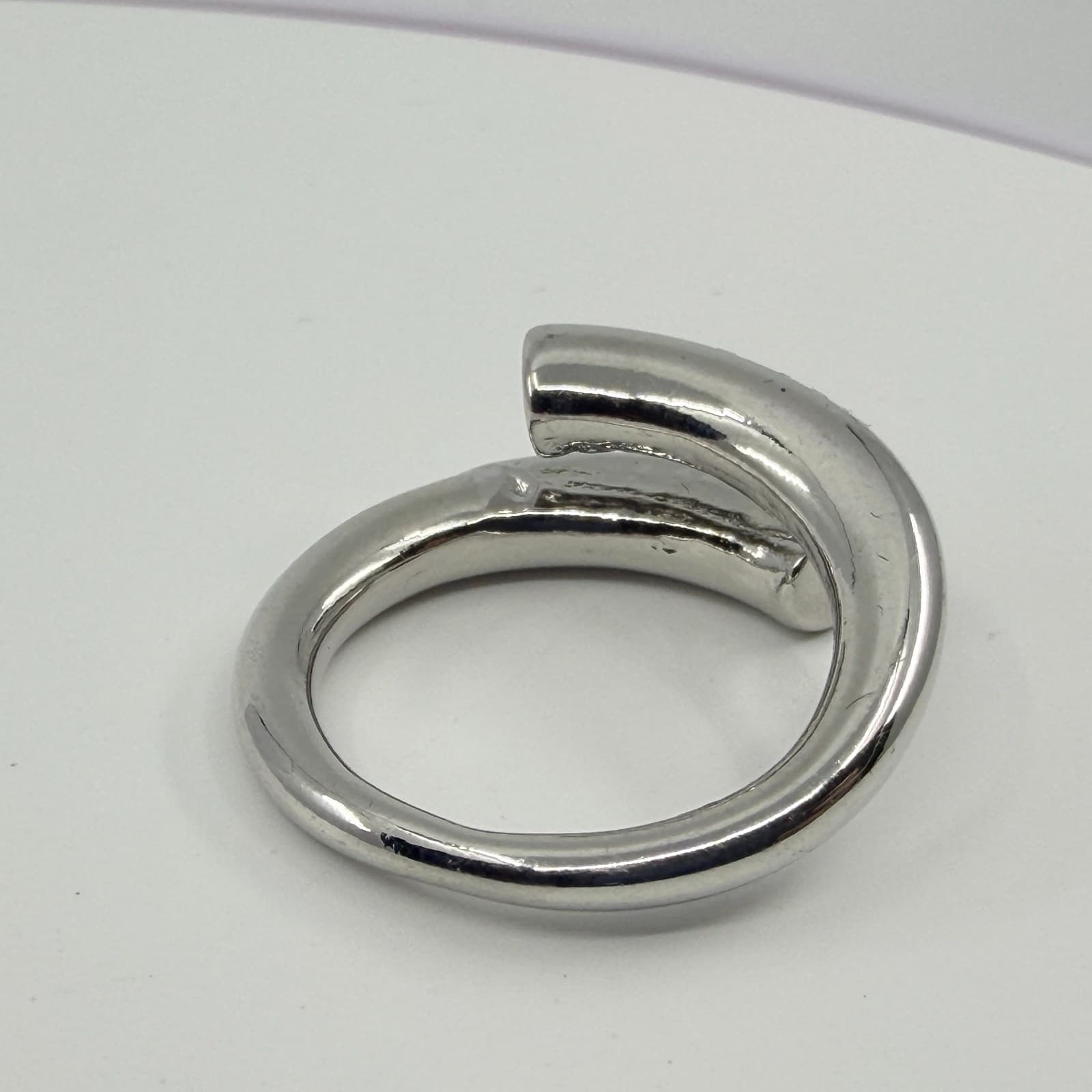 Vintage Silver Tone Chunky Bypass Wrap Statement Ring Minimalist Tubular Band - Thumbnail 5