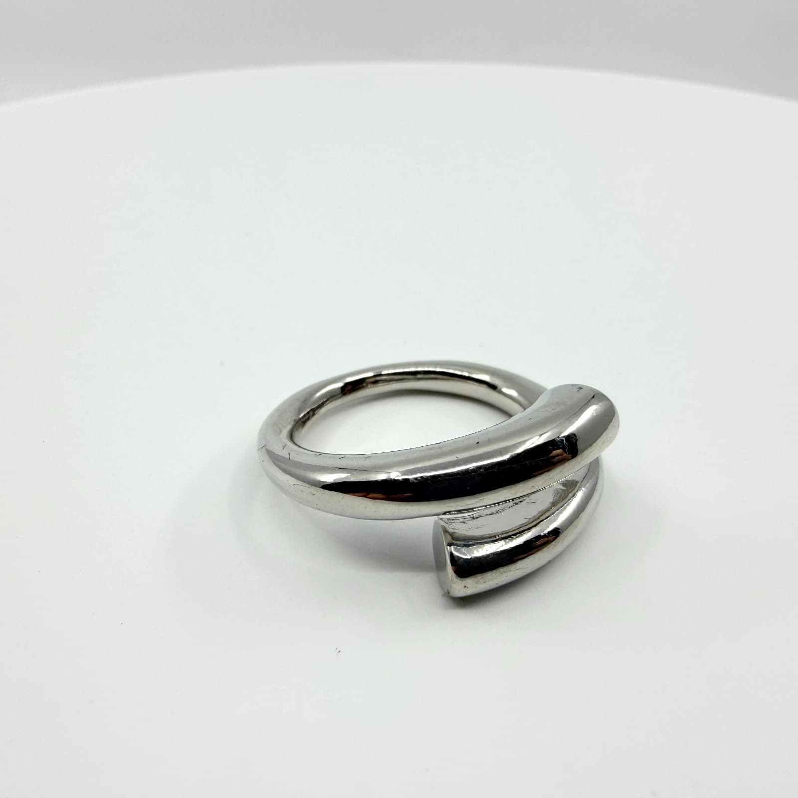 Vintage Silver Tone Chunky Bypass Wrap Statement Ring Minimalist Tubular Band - Thumbnail 2
