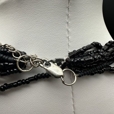 Vintage 80s 90s Black Multi Strand Beaded Necklace Statement Layered Era Jewelry - Thumbnail 8