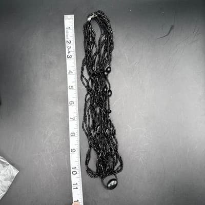Vintage 80s 90s Black Multi Strand Beaded Necklace Statement Layered Era Jewelry - Thumbnail 9