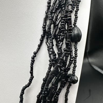 Vintage 80s 90s Black Multi Strand Beaded Necklace Statement Layered Era Jewelry - Thumbnail 5