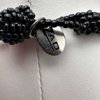 Vintage 90s ZAD Black Multi-Strand Seed Bead Bib Necklace Boho Statement Goth - Thumbnail 10