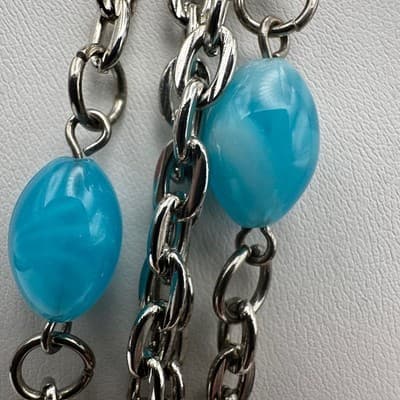 Vintage Y2K 4-Layered Chain Necklace Pink & Blue Acrylic Beads Silver Tone Retro - Thumbnail 7