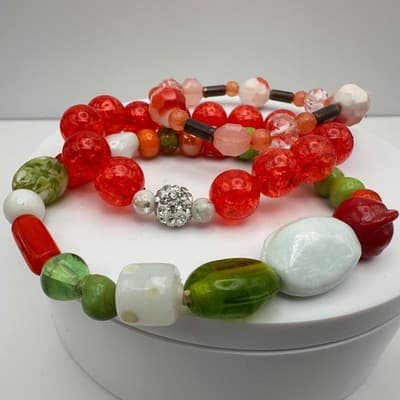 Vintage 90s Beaded Stretch Bracelets Set Glass Acrylic Women's Jewelry - Thumbnail 3