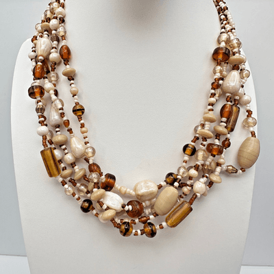 Vintage 90s Multi-Strand Glass Bead Necklace lobster clasp Women's Jewelry