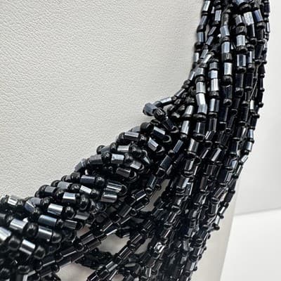 Vintage 90s ZAD Black Multi-Strand Seed Bead Bib Necklace Boho Statement Goth - Thumbnail 8