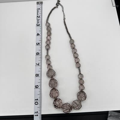 Vintage 90s Smokey Gray Glass Bead Necklace Silver Tone Statement Jewelry Retro - Thumbnail 11
