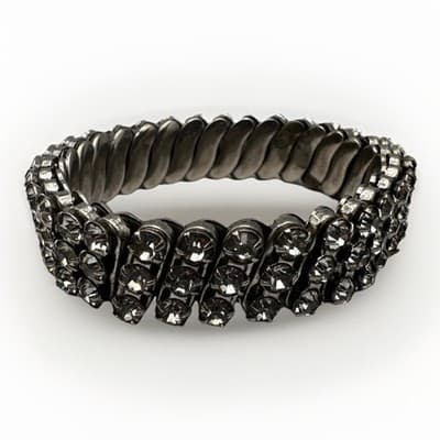 Vintage 90s Rhinestone Stretch Bracelet Glamour Silver Stone Women's Jewelry - Thumbnail 2