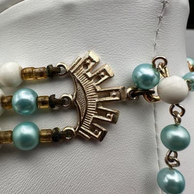 Vintage 80s Multi-Strand Blue & White Bead Necklace Boho Fashion Women's Jewelry - Thumbnail 9