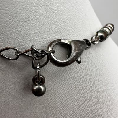 Vintage 90s Smokey Gray Glass Bead Necklace Silver Tone Statement Jewelry Retro - Thumbnail 9