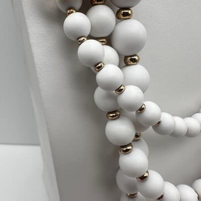 Vintage Y2K Multi Strand White Bead Necklace Gold Tone Rhinestone Yellow Flower - Thumbnail 4