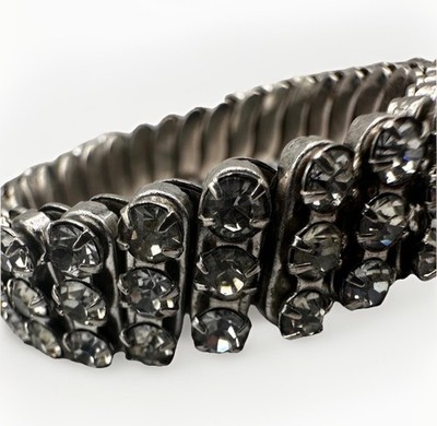 Vintage 90s Rhinestone Stretch Bracelet Glamour Silver Stone Women's Jewelry - Thumbnail 5