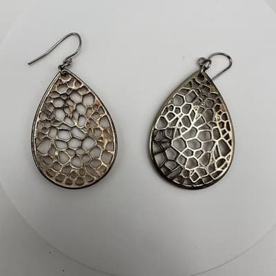 Vintage 90s Gold Tone Filigree Teardrop Dangle Earrings Boho Geometric Mesh - Thumbnail 7