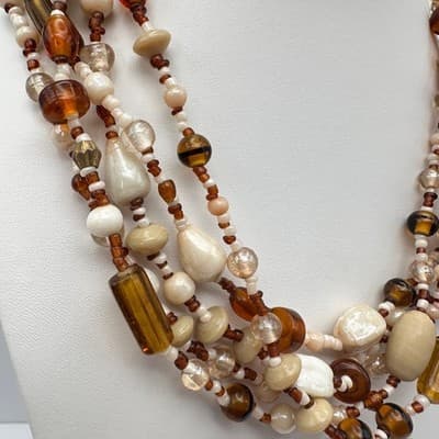 Vintage 90s Multi-Strand Glass Bead Necklace lobster clasp Women's Jewelry - Thumbnail 3