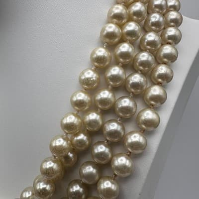 Vintage 90s Trio Strand Faux Pearl Necklace Cream Statement Women's Jewlery Boho - Thumbnail 5