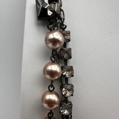 Vintage Y2K LOFT Multi-Strand Necklace Pink Faux Pearl Beads Tennis Rhinestone - Thumbnail 9